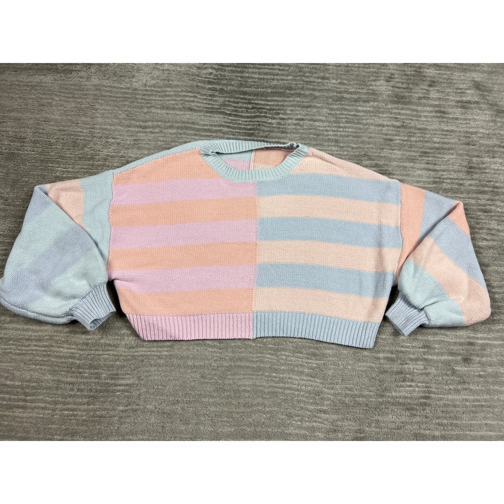 Altar'd State Sweater Womens XS Blue Pink Striped Colorblock Cropped IWT1677
